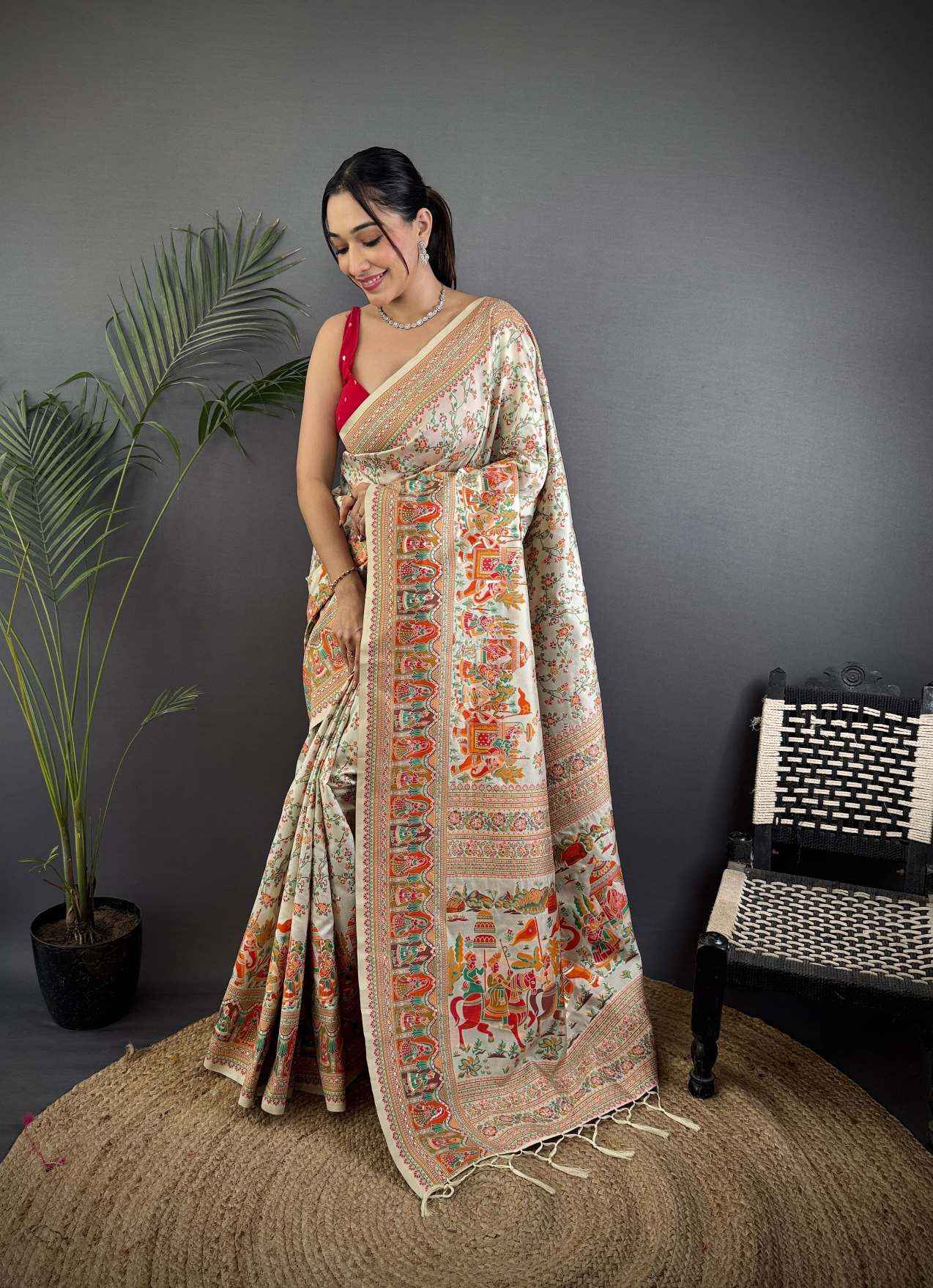 RAJA MOULI PURE KASHMIRI PASHMINA SILK WEAVING SAREE AT WHOLESALE PRICE
