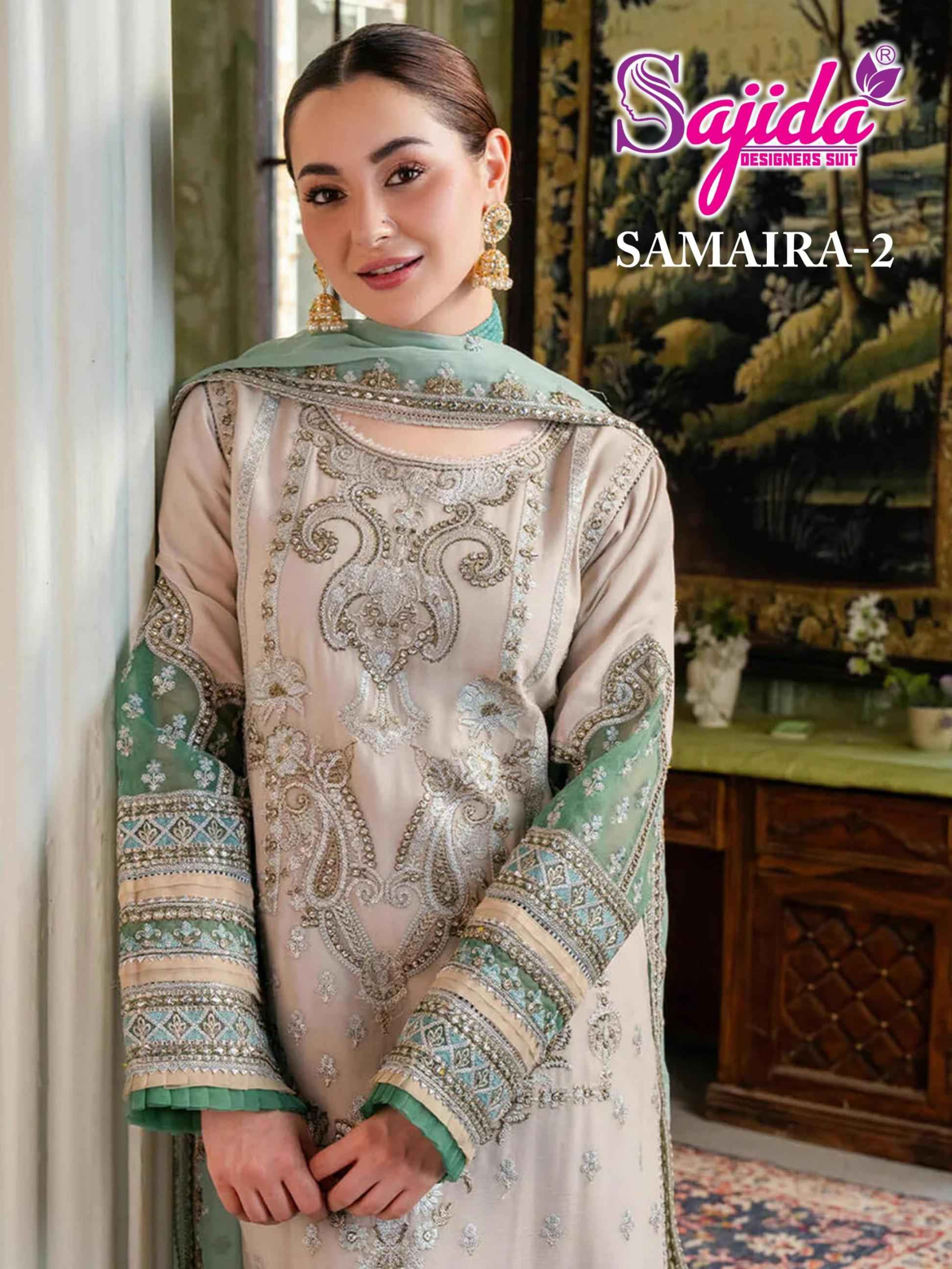   SAJIDA SAMAIRA VOL 2 GEORGETTE WITH HEAVY EMBROIDERED DRESS MATERIAL AT WHOLESALE PRICE