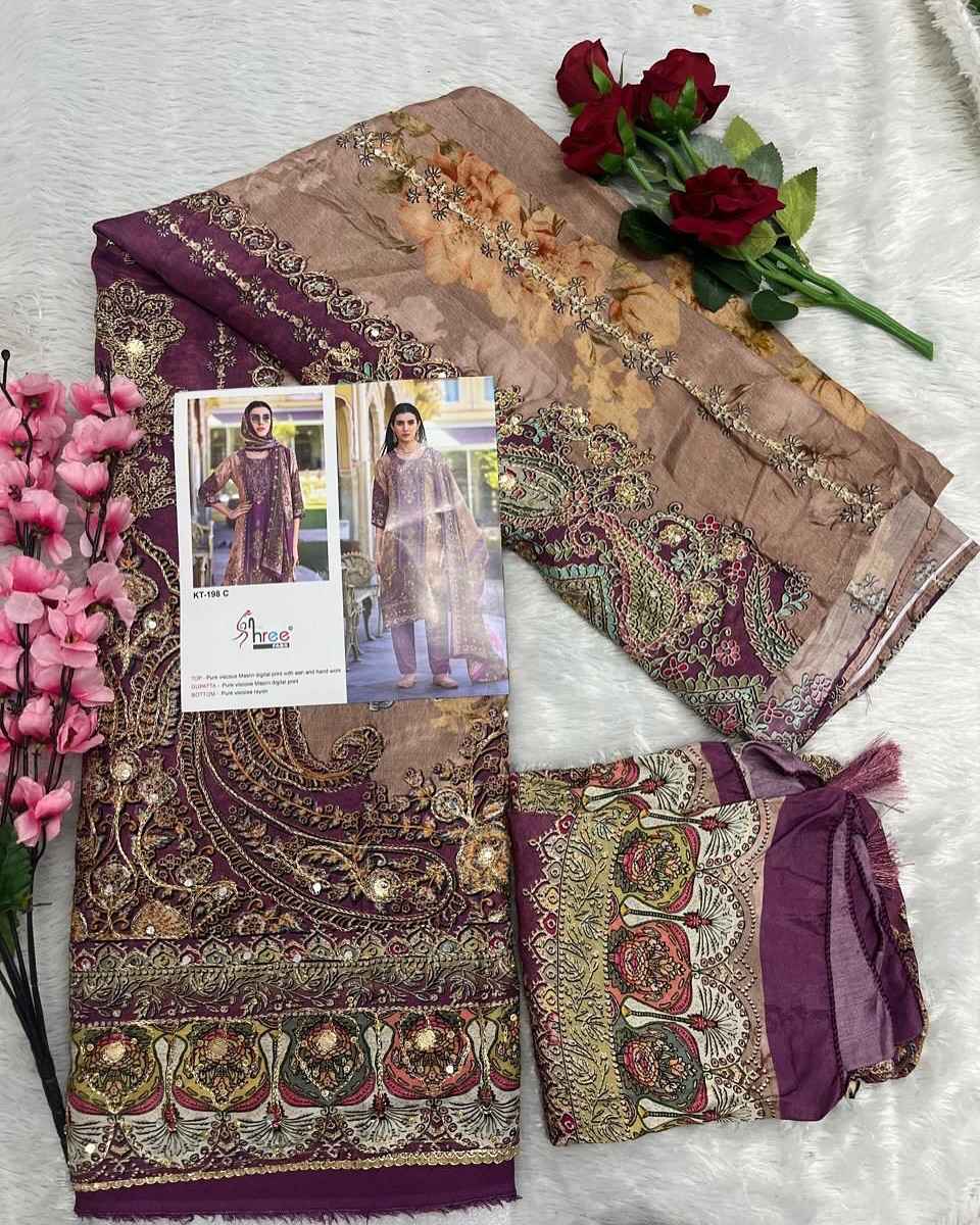 SHREE FAB D NO KT - 198 PURE VISCOUS MASLIN DIGITAL PRINT DRESS MATERIAL AT WHOLESALE PRICE