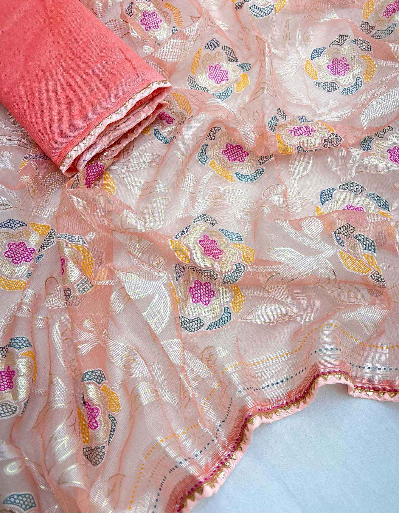 SIMEER BRASOO WITH PRINTED PATTI BORDER SAREE AT WHOLESALE PRICE