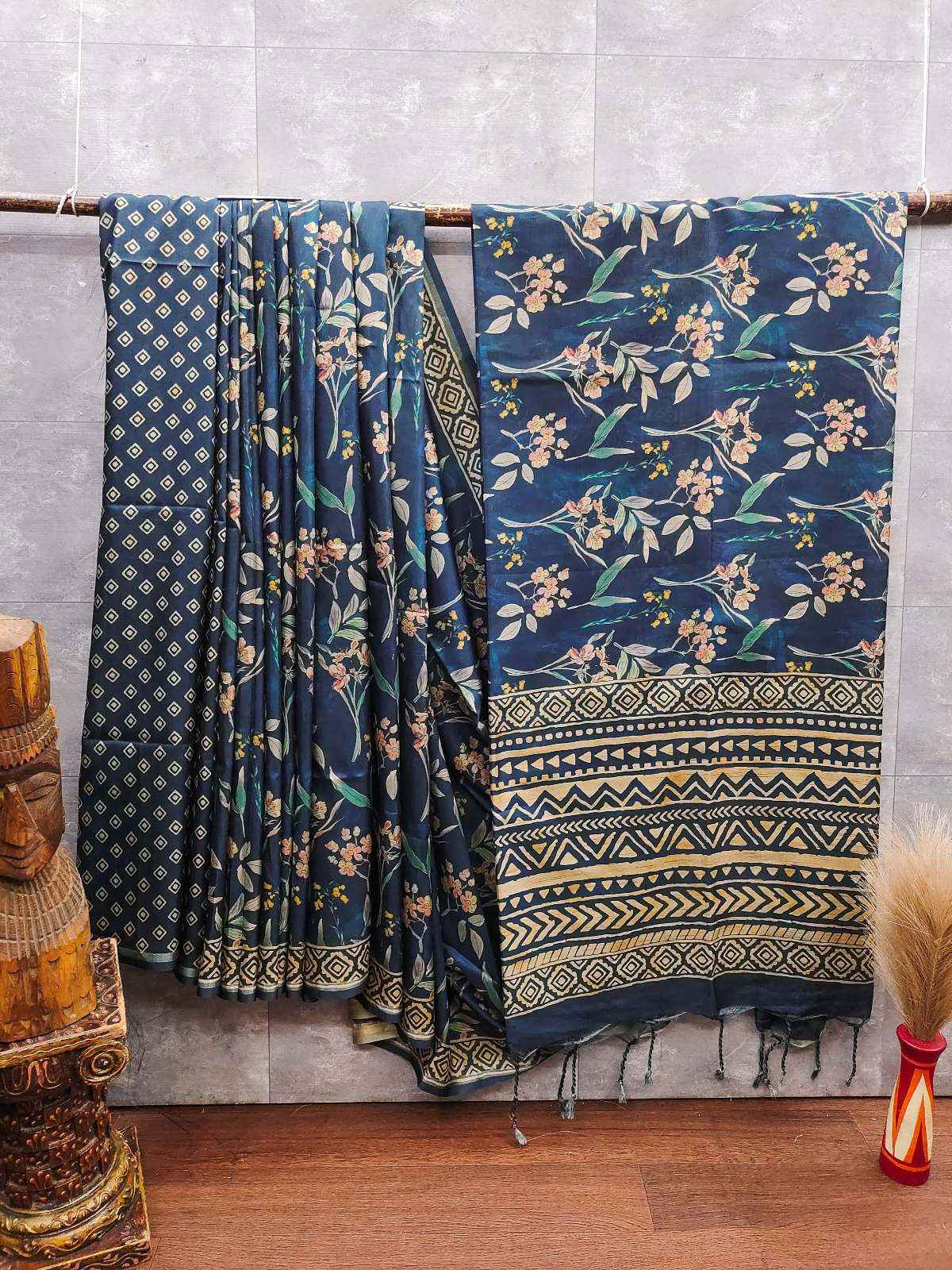 SOFT DESI TUSSAR SILK HAND PAINTED FLORAL PATTERN SAREE AT WHOLESALE PRICE