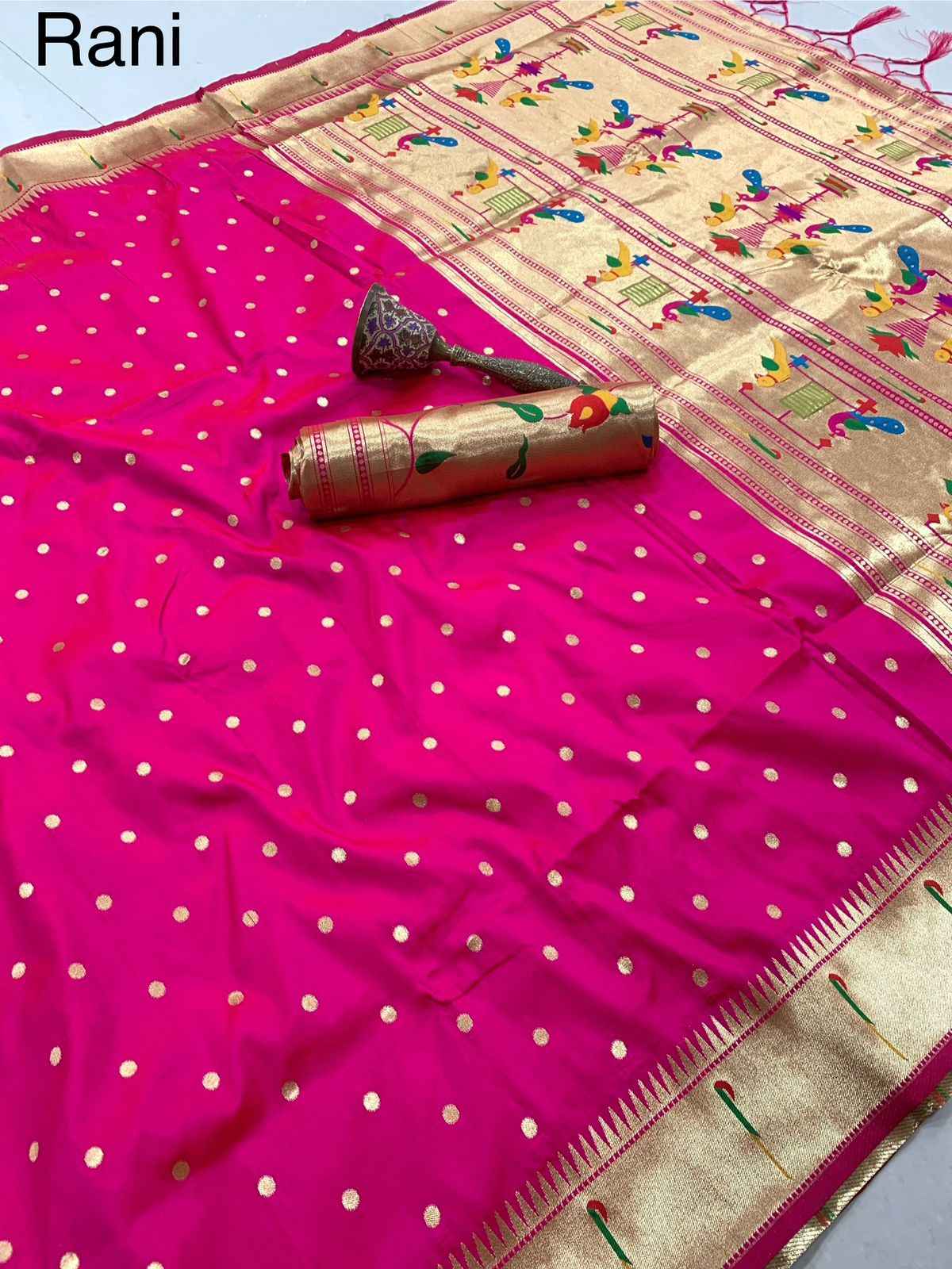 SOFT GOLD ZARI KANCHIVRAM  PAITHANI SILK PEACOCK BODER SAREE AT WHOLESALE PRICE