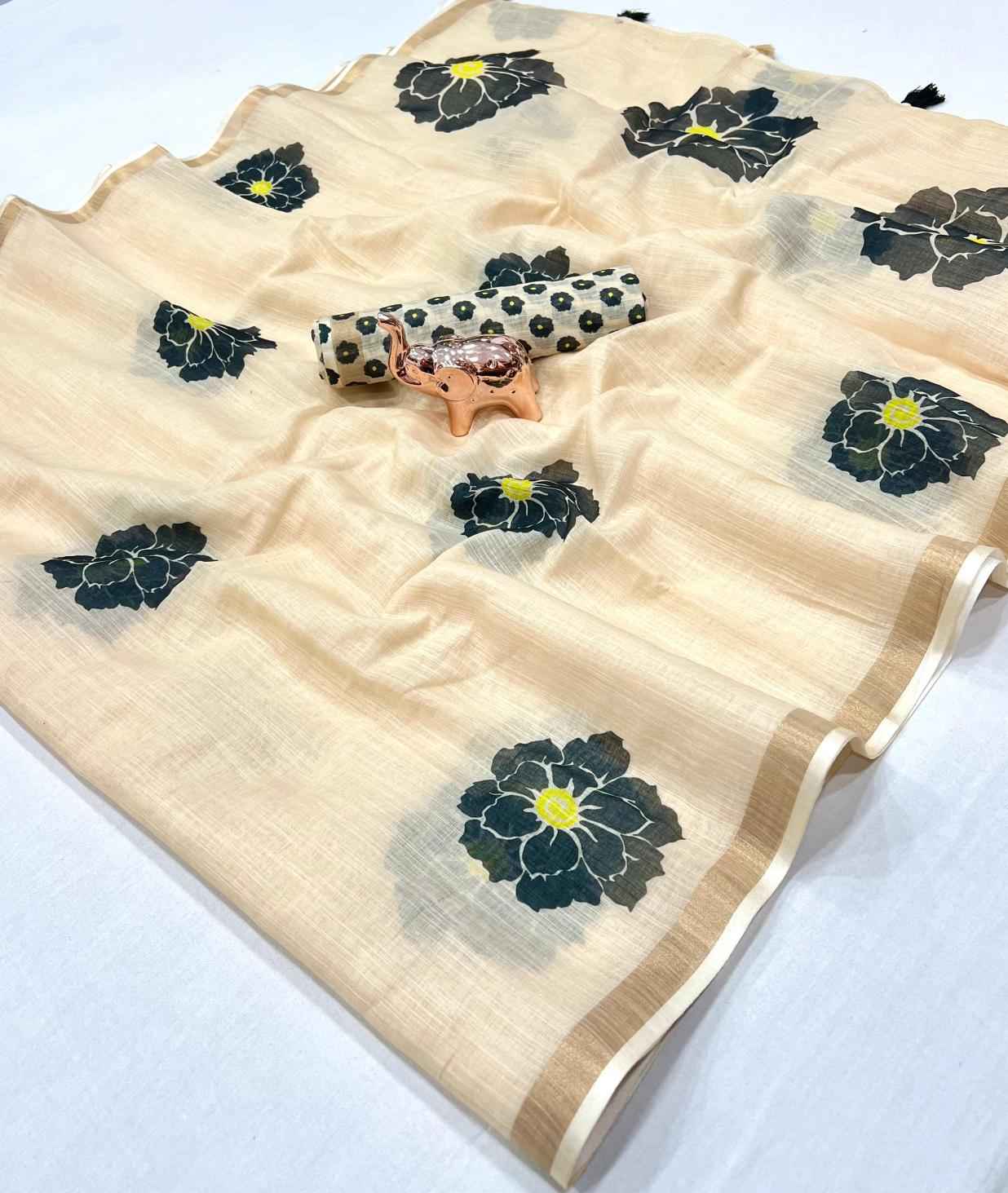 SOFT LINEN DIGITAL FLOWER PRINTED SAREE AT WHOLESALE PRICE