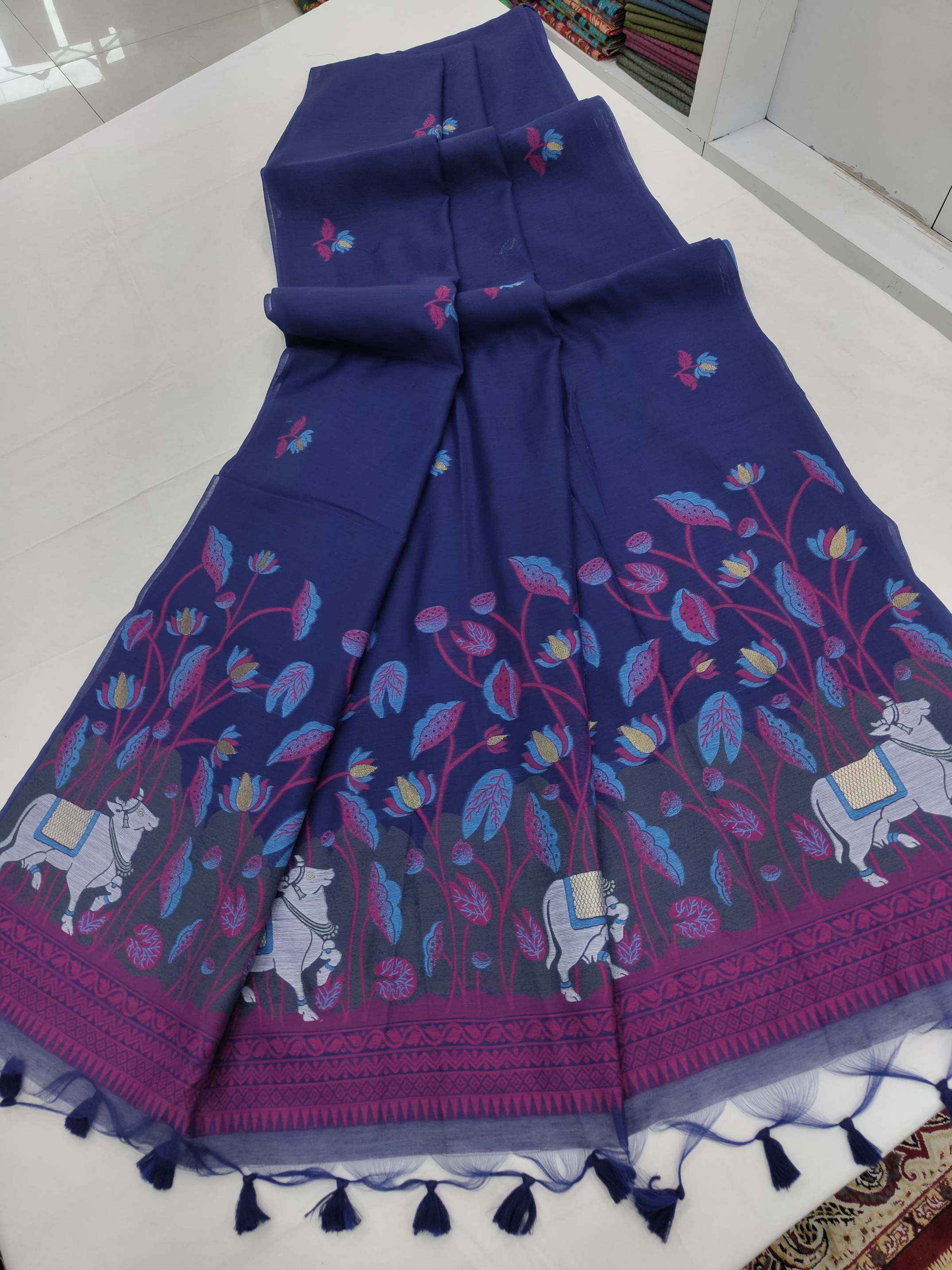SOFT MUGA COTTON PICHWAI WEAVING PALLU SAREE AT WHOLESALE PRICE