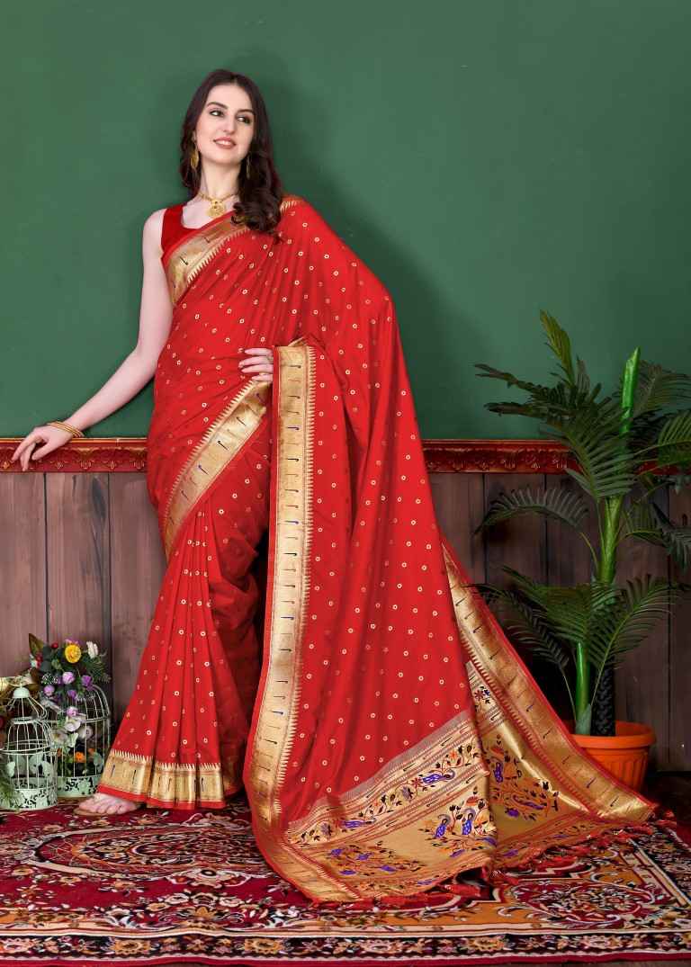SOFT PETHANI SILK ZARI WEAVING BINDI DESIGN SAREE AT WHOLESALE PRICE