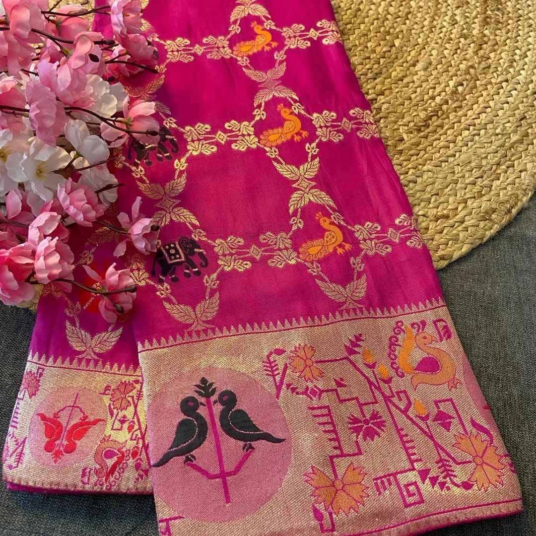 SOFT RUSSIAN SILK ZARI WEAVING WITH MEENAKARI DESIGN SAREE AT WHOLESALE PRICE