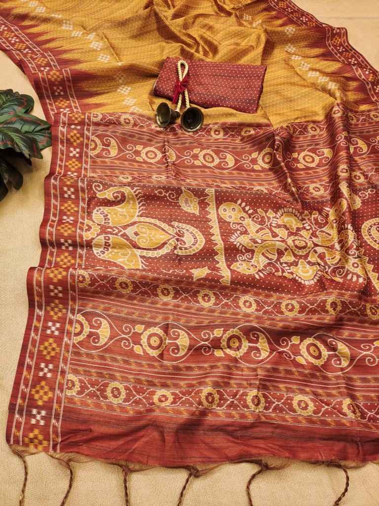 SOFT TUSSAR SILK TRADITIONAL TEMPLE PRINTED BORDER SAREE AT WHOLESALE PRICE