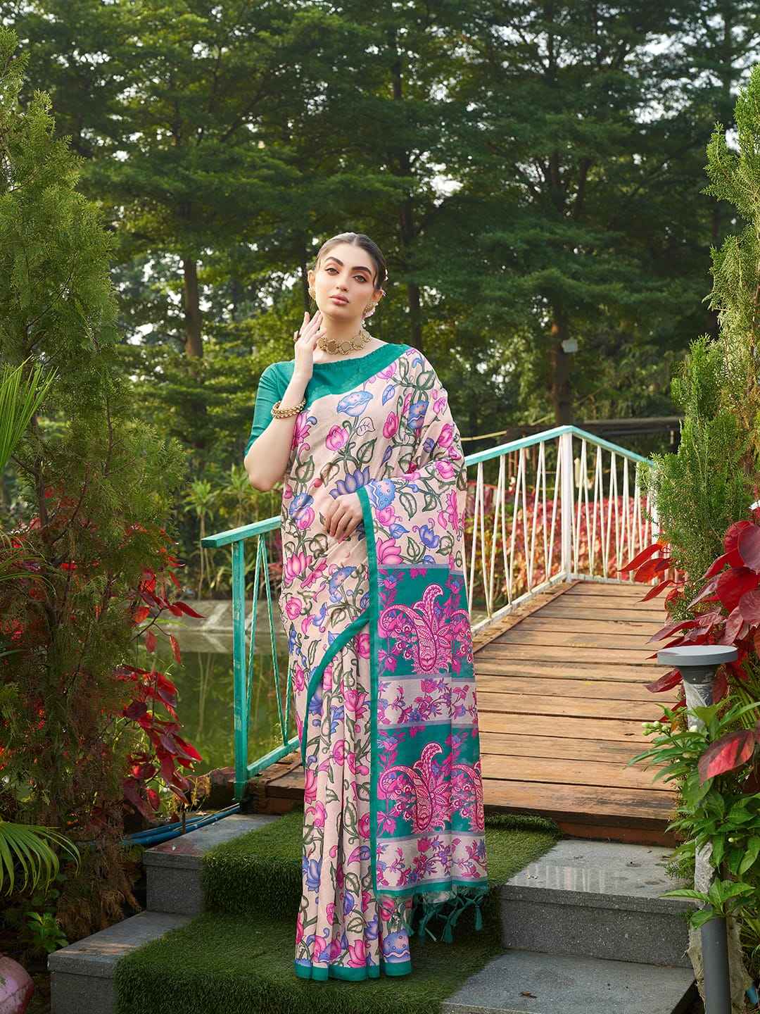 SOFT TUSSAR SILK WITH KALAMKARI PRINTED SAREE AT WHOLESALE PRICE