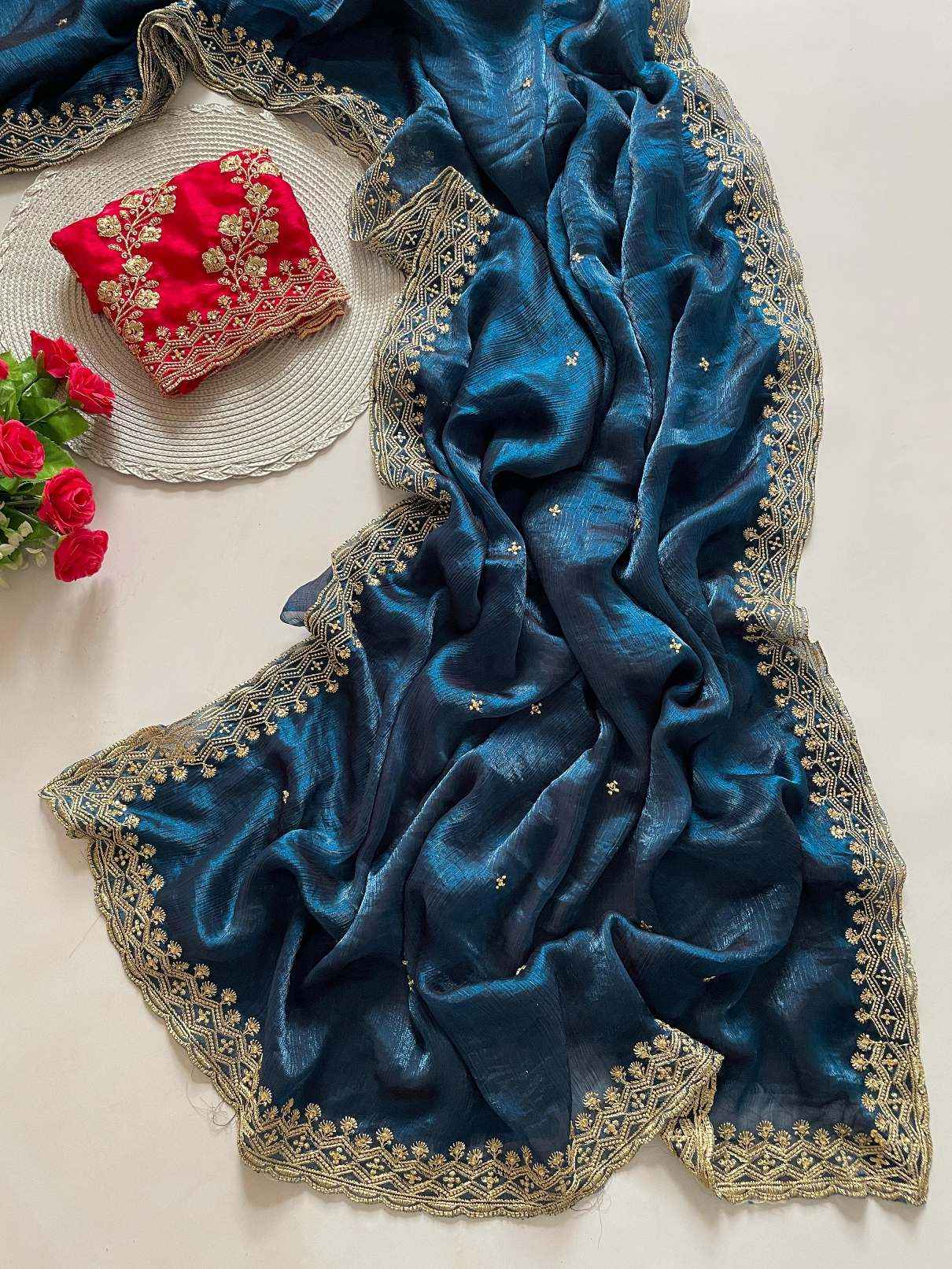 SPACE SILK EMBROIDERY WITH MOTI HANDWORK SAREE AT WHOLESALE PRICE