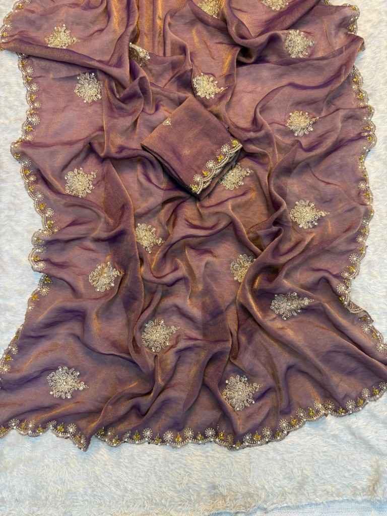 TISSUE MOSS MULTI EMBROIDERY C-PALLU SAREE AT WHOLESALE PRICE