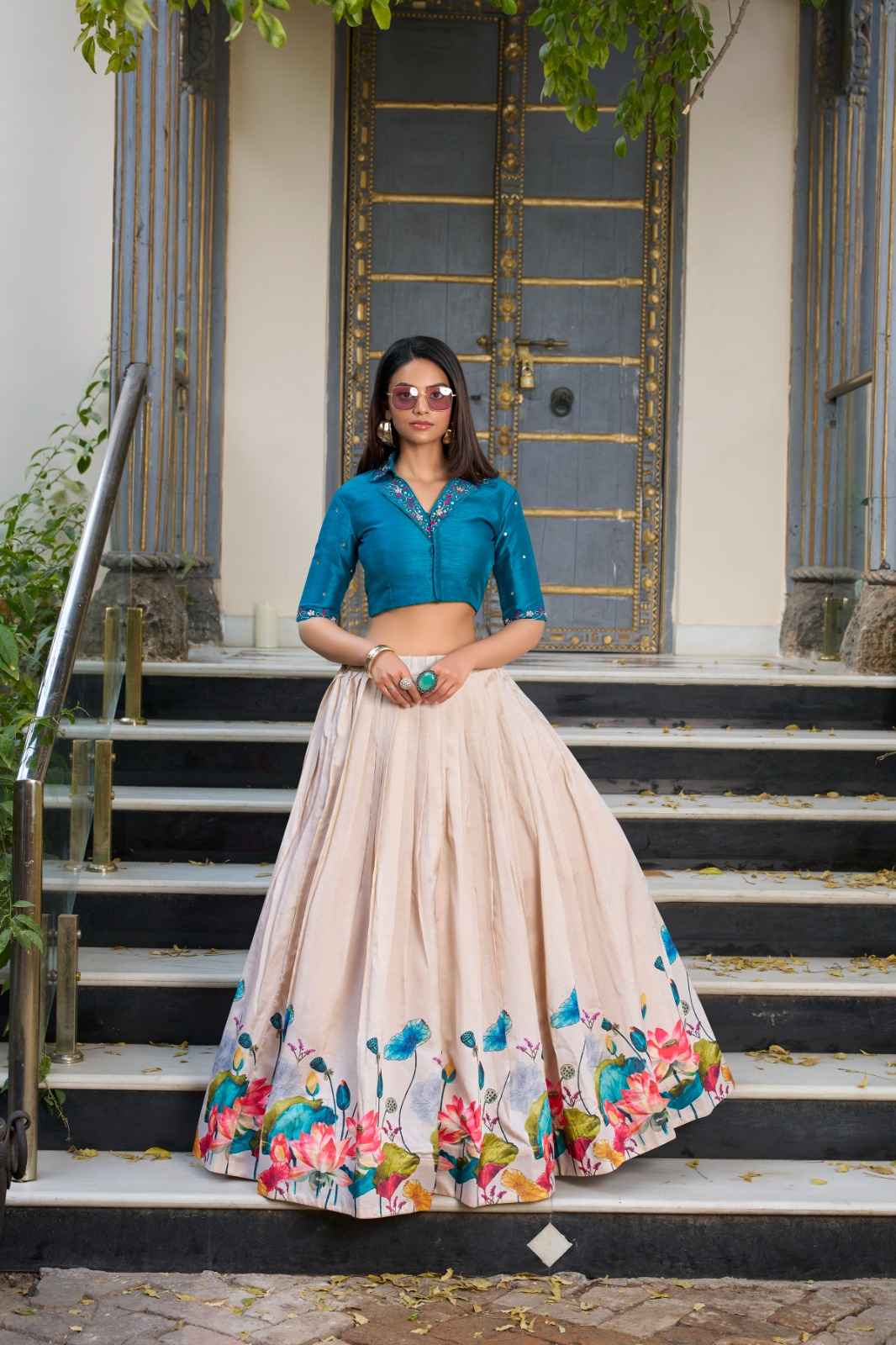 TUSSAR SILK FLORAL PRINT LEHENGA CHOLI AT WHOLESALE PRICE