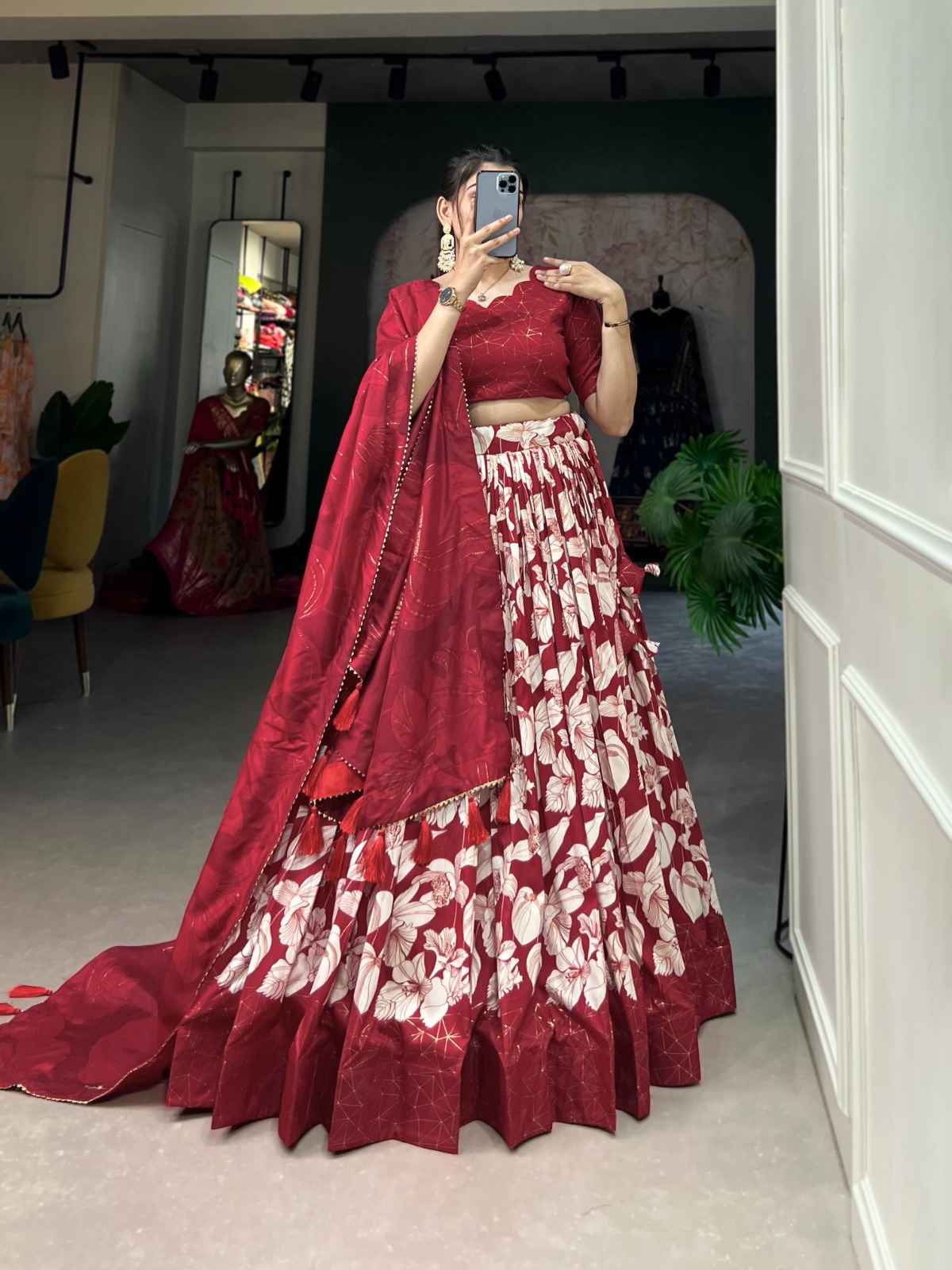 TUSSAR SILK FLORAL PRINT WITH FOIL PRINT LEHENGA CHOLI AT WHOLESALE PRICE