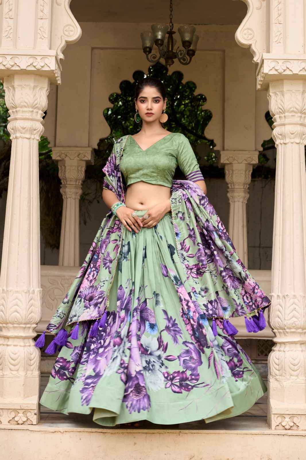 TUSSAR SILK FLORAL PRINT WITH LACE TOUCH UP LEHENGA CHOLI AT WHOLESALE PRICE