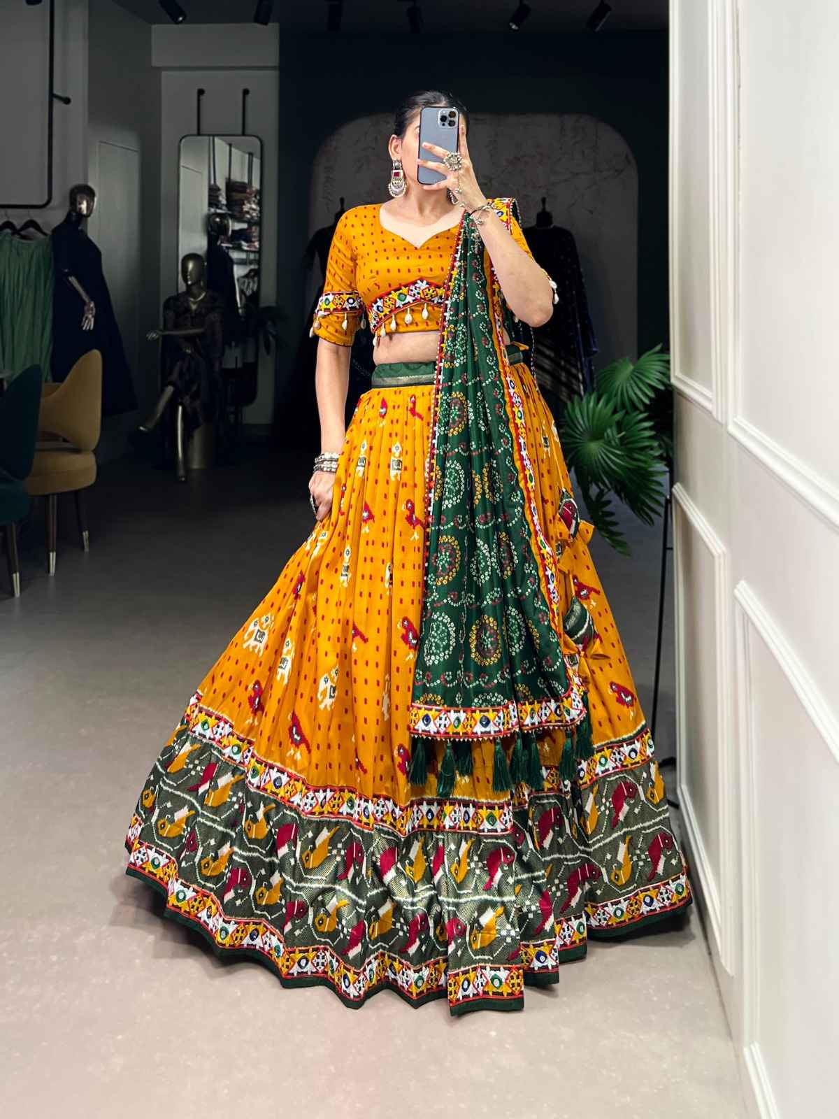 TUSSAR SILK PATOLA PRINT WITH GAMTHI WORK LACE AND FOIL WORK LEHENGA CHOLI AT WHOLESALE PRICE