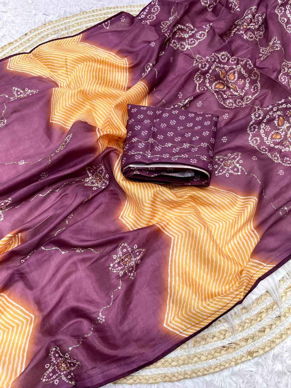 TUSSER  KATHA WORK WITH PIPING AND LATKAN SAREE AT WHOLESALE PRICE