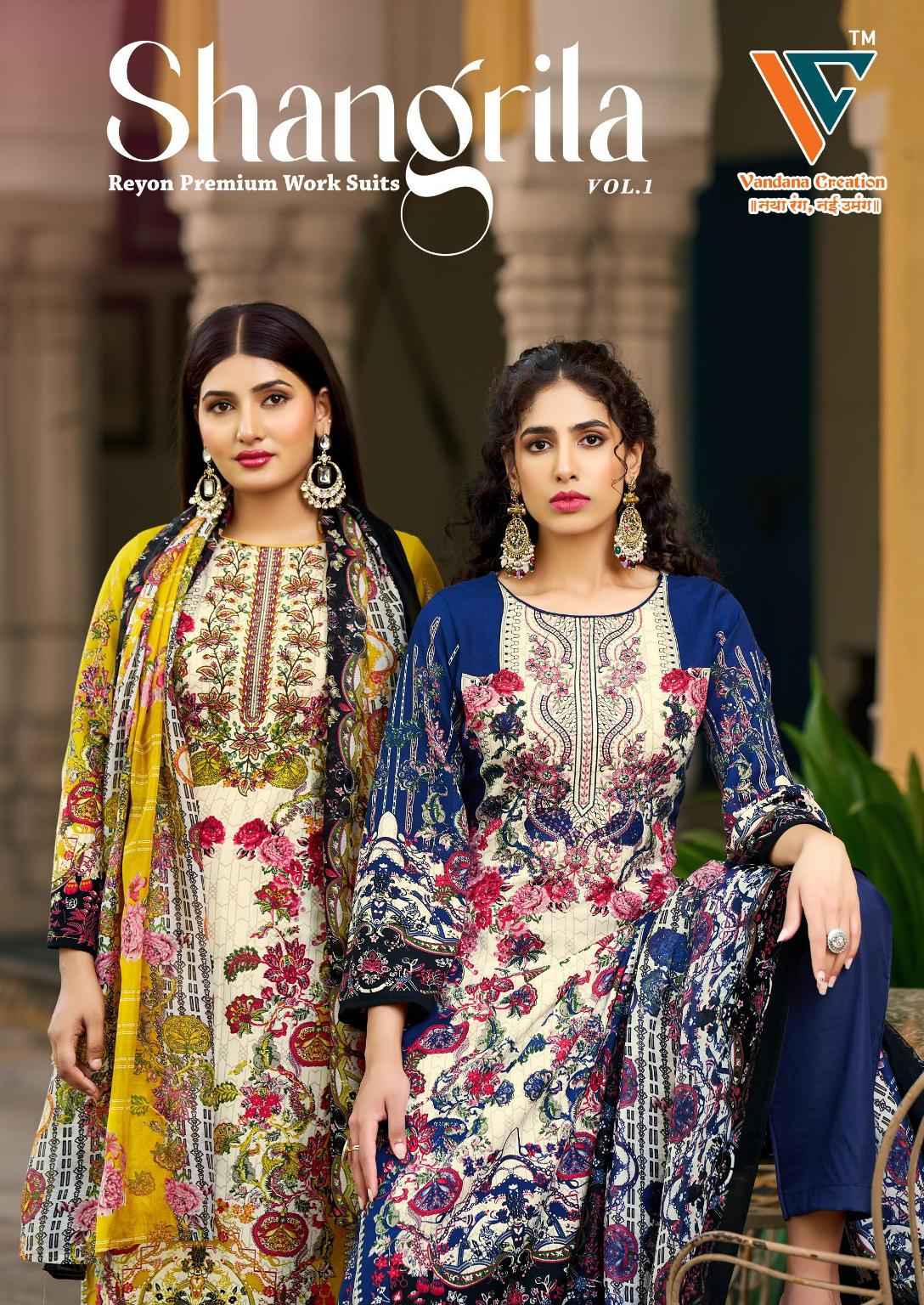 VANDANA‎ SHANGRILA‎ VOL 01 REYON‎ KARACHI PRINT‎‎‎‎‎ WITH‎ EMBROIDERY‎ DRESS MATERIAL AT WHOLESALE PRICE