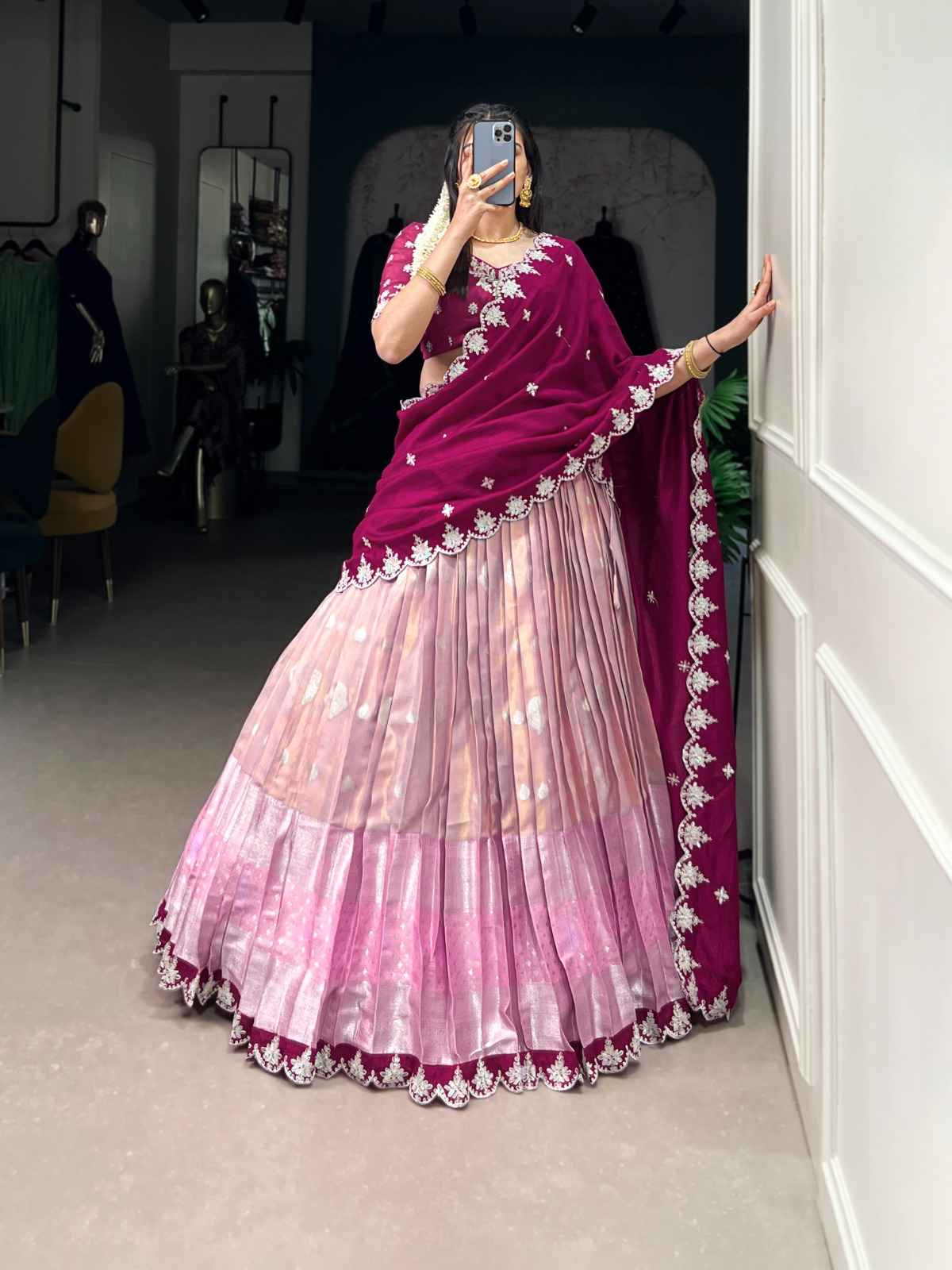 ZARI KOTA ZARI WEAVING WORK WITH SEQUINS AND THREAD EMBROIDERY LEHENGA CHOLI AT WHOLESALE PRICE