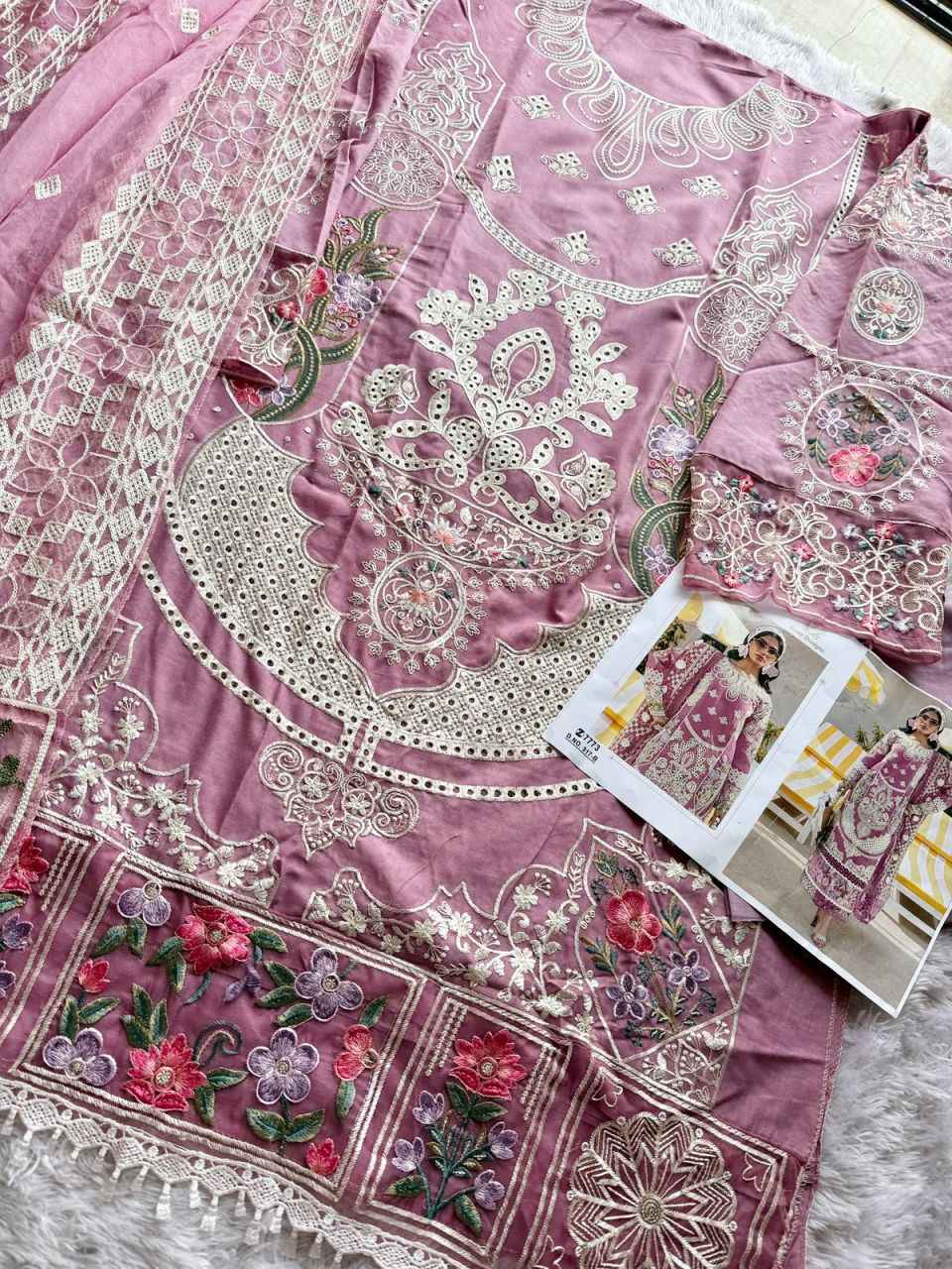 ZIAAZ DESIGNS CODE 917 CAMBRIC COTTON EMBRODERY DRESS MATERIAL AT WHOLESALE PRICE