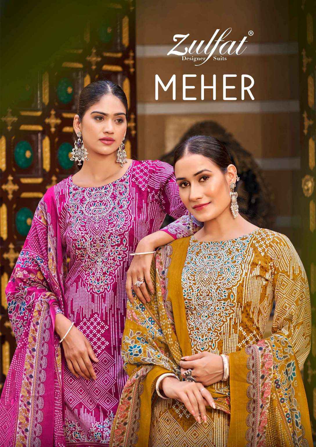 ZULFAT MEHER PURE COTTON PRINT WITH HEAVY HANDWORK DRESS MATERIAL AT WHOLESALE PRICE
