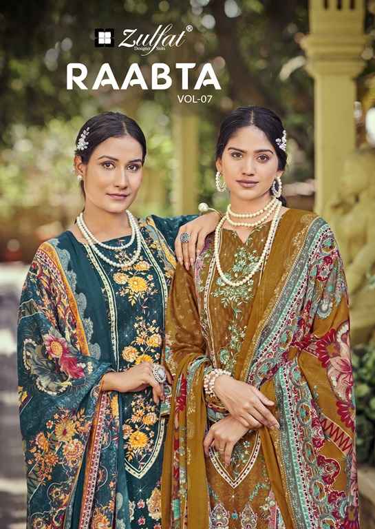 ZULFAT RAABTA VOL 7 PURE JAM COTTON PRINTED HANDWORK DRESS MATERIAL AT WHOLESALE PRICE