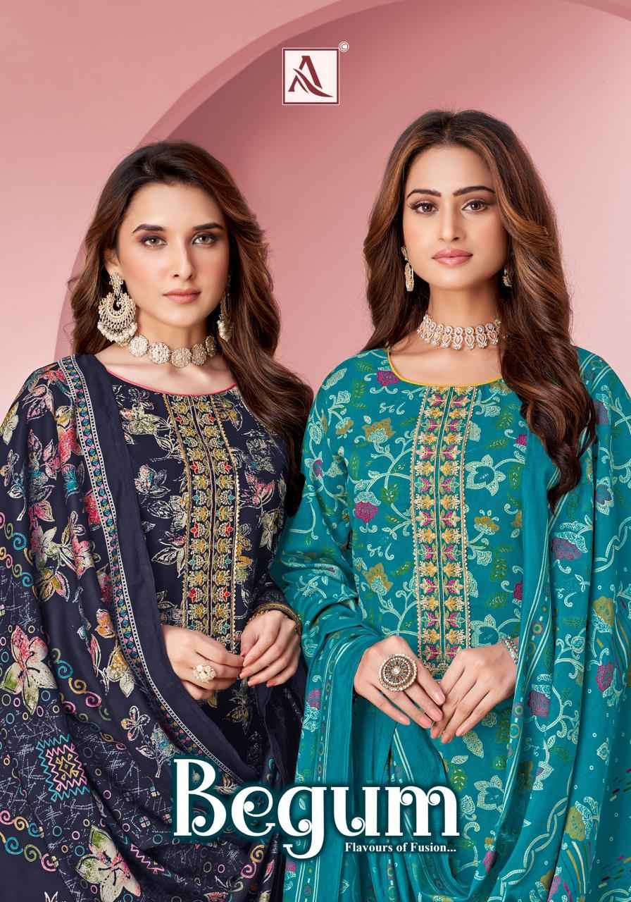 ALOK BEGUM PURE VISCOSE REYON DISCHARGE FOIL PRINT DRESS MATERIAL AT WHOLESALE PRICE