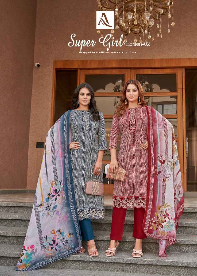 ALOK SUPER GIRL-2 PURE ZAM COTTON DESIGNER PRINTED DRESS MATERIAL AT WHOLESALE PRICE