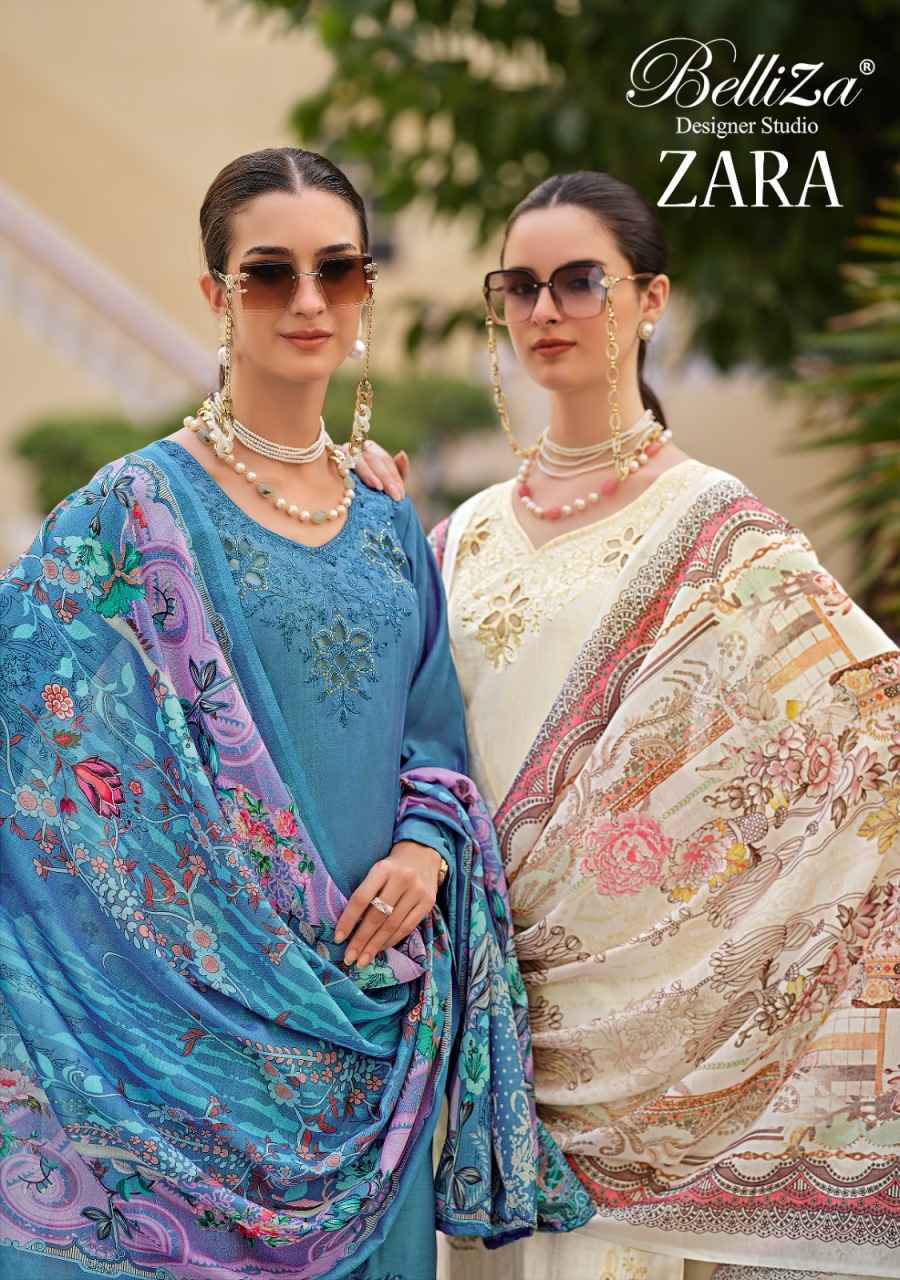 BELLIZA ZARA PURE ROMAN SILK WITH HEAVY EMBROIDERY WORK DRESS MATERIAL AT WHOLESALE PRICE