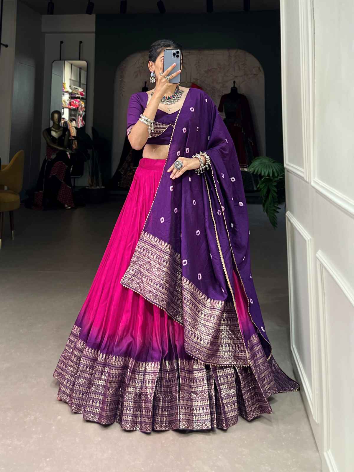 CHANDERI COLOR PADDING WITH ZARI WEAVING WORK LEHENGA CHOLI AT WHOLESALE PRICE
