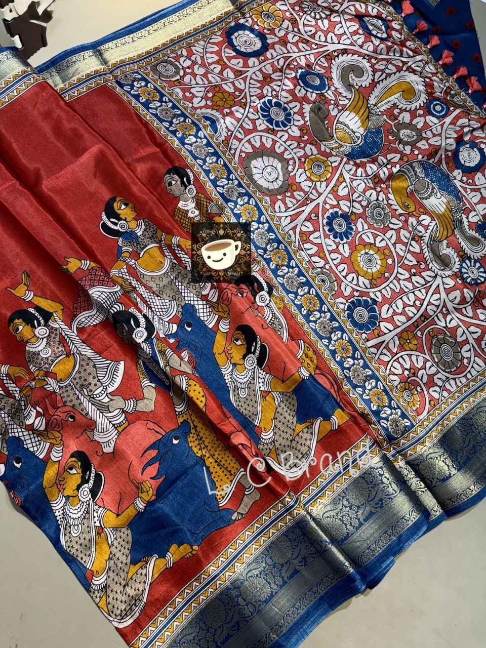 CHANDERI COTTON SILK KALAMKARI PRINT WEAVING BORDER SAREE AT WHOLESALE PRICE