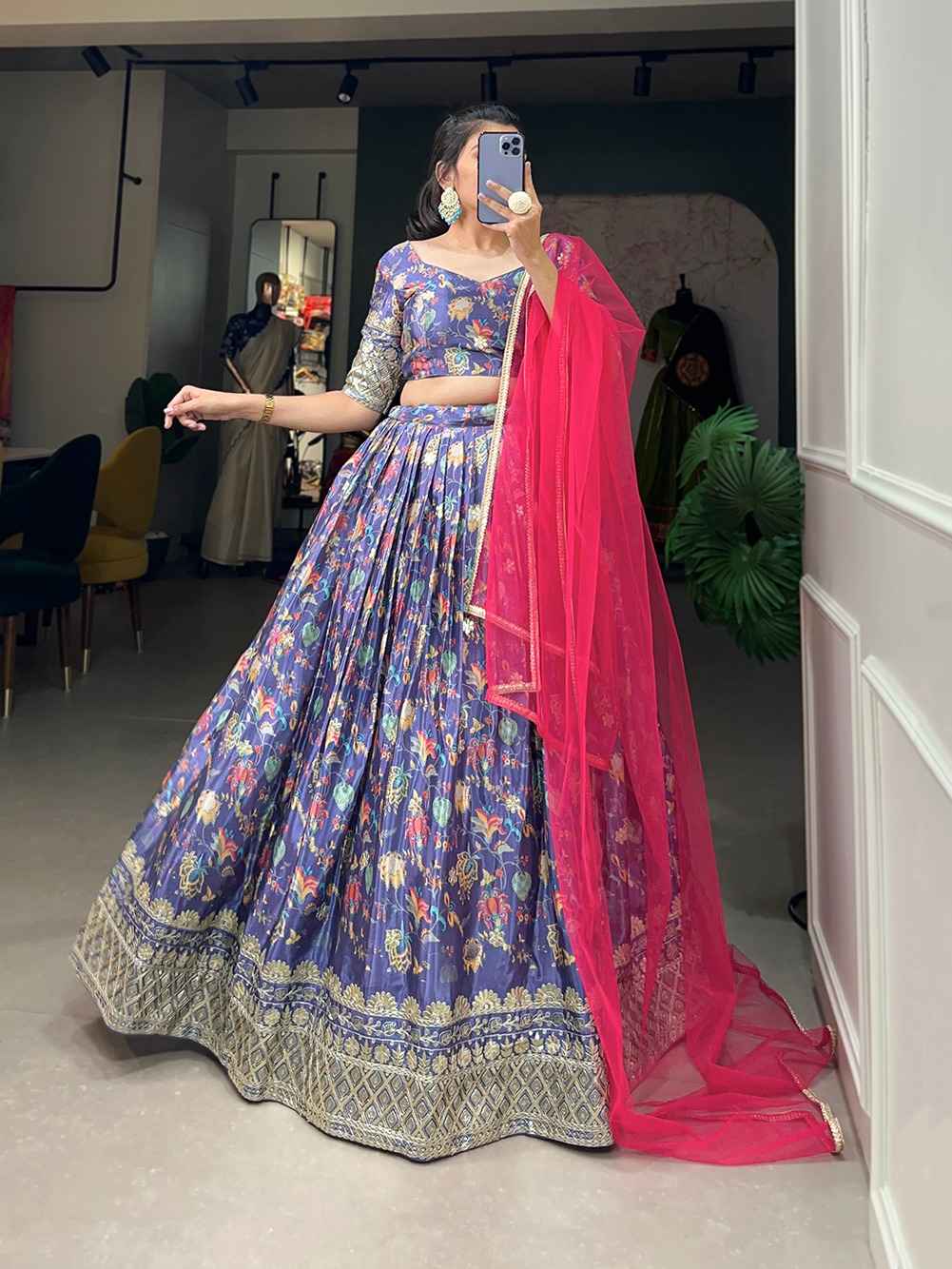 CHINON DIGITAL PRINT WITH EMBROIDERY SEQUINS WORK LEHENGA CHOLI AT WHOLESALE PRICE