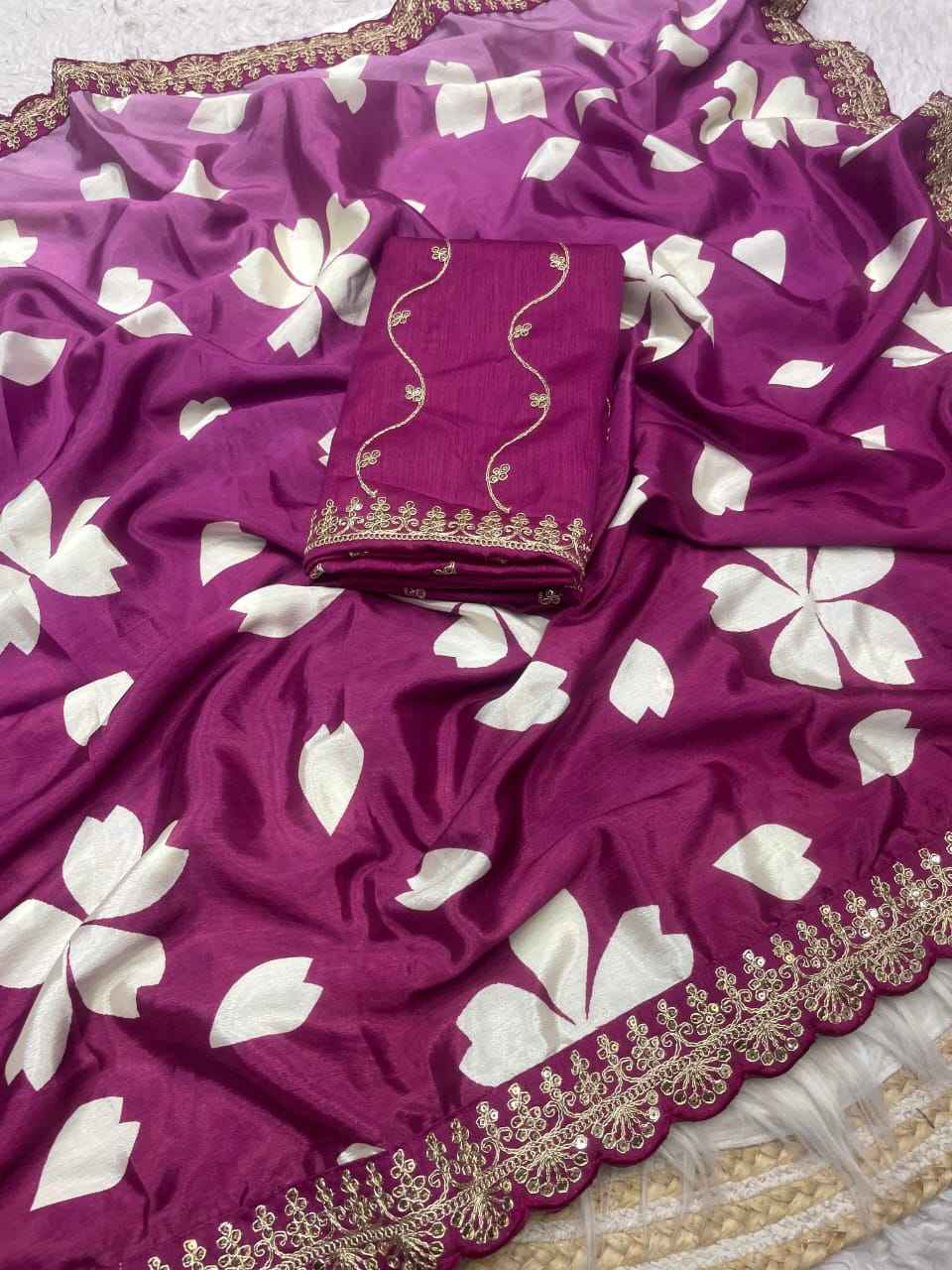 CHINON DIGITAL PRINT WITH HEAVY LACE WORK SAREE AT WHOLESALE PRICE