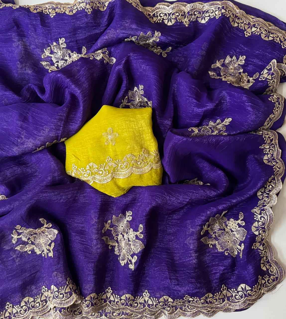 CRUNCHY DESIGNER MULTI EMBROIDERY C-PALLU SAREE AT WHOLESALE PRICE