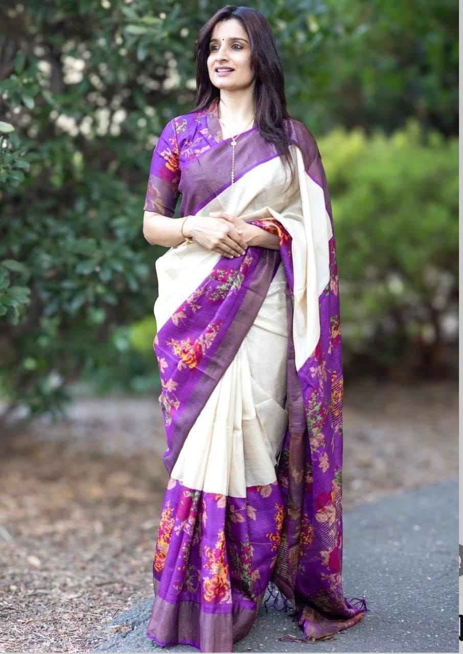 DIGITAL PRINT WITH GOLD ZARI LINEN SAREE AT WHOLESALE PRICE