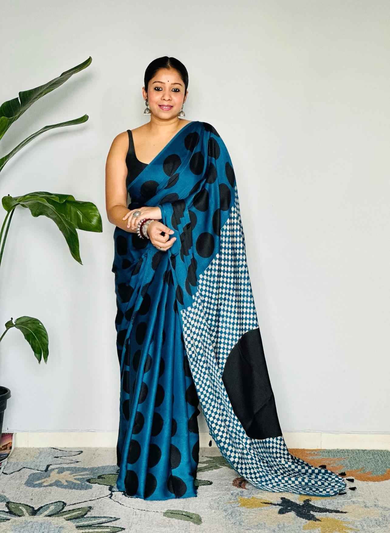 GAJJI SILK AJRAKH PRINTED WITH LATKAN SAREE AT WHOLESALE PRICE