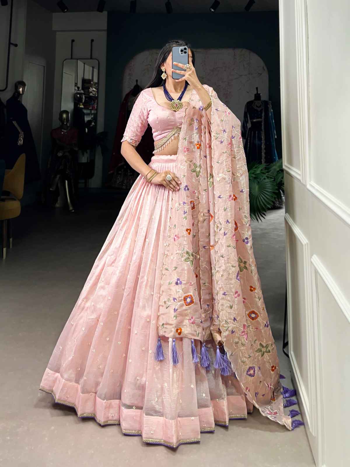 GOLD CRUSH SEQUINS AND THREAD EMBROIDERY LEHENGA CHOLI AT WHOLESALE PRICE