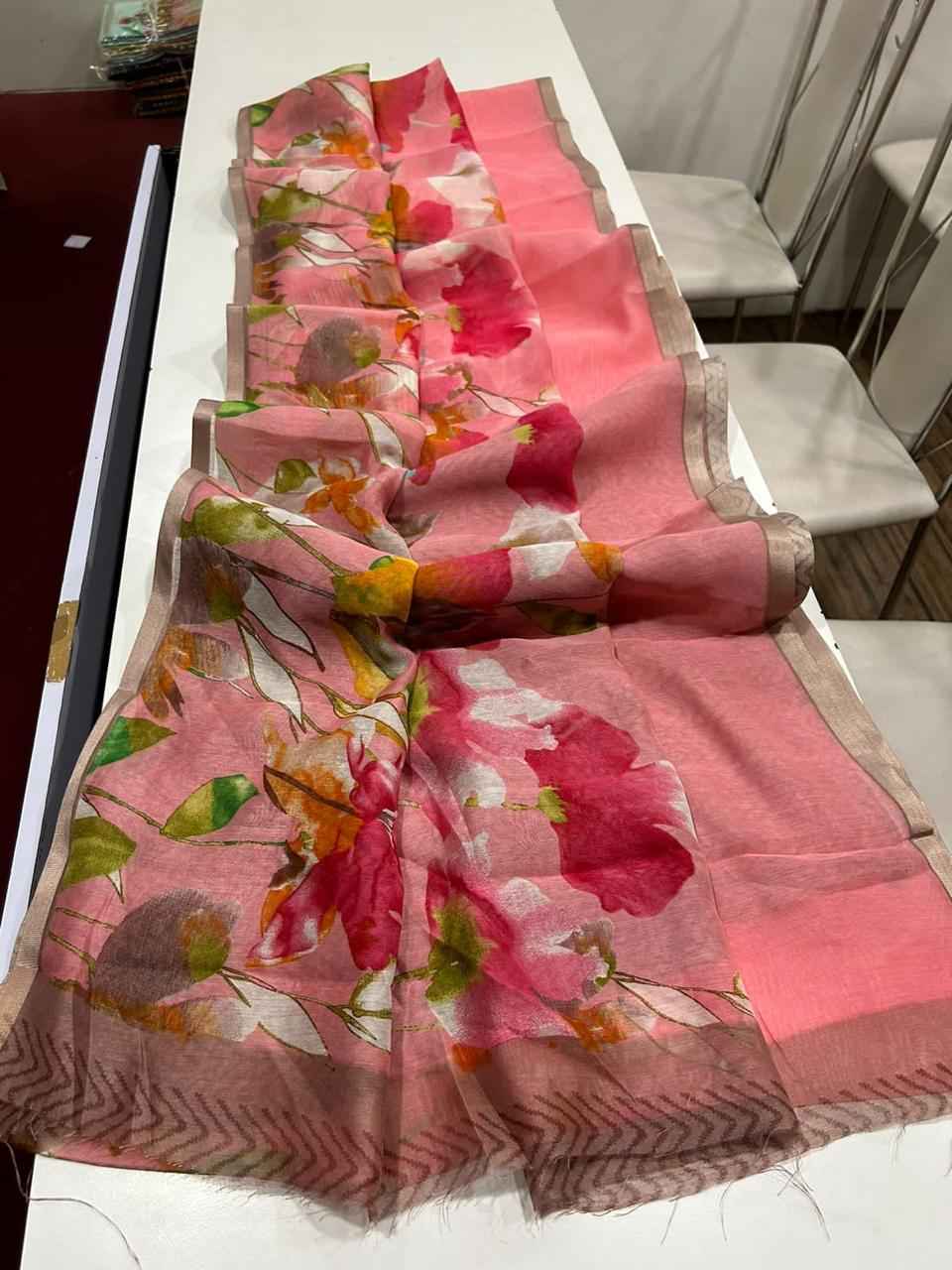HANDLOOM LINEN FLORAL DIGITAL SELF PRINT SAREE AT WHOLESALE PRICE