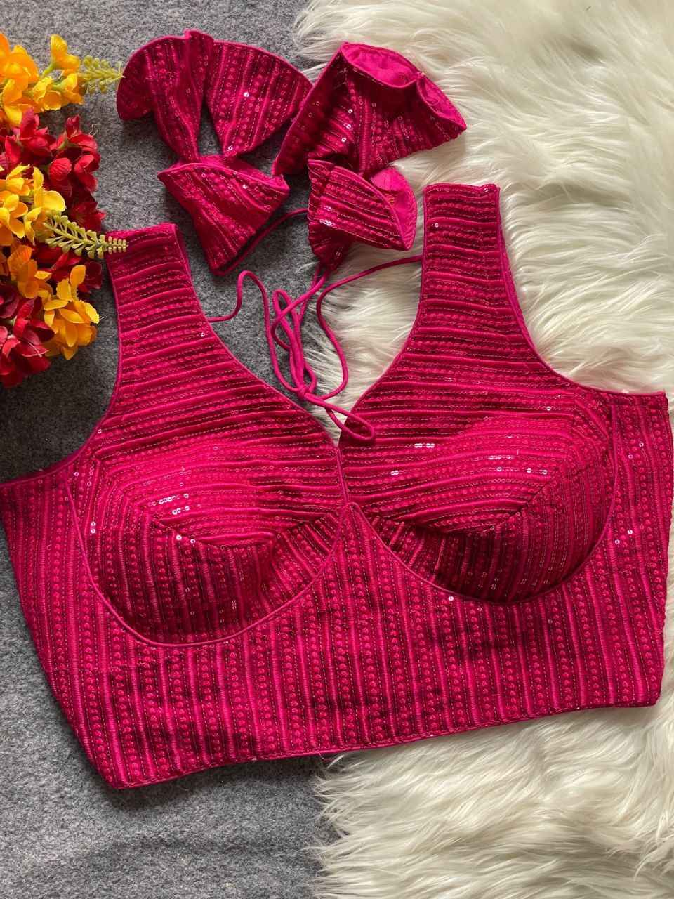 HEAVY DEEP NECK PARTYWEAR EMBROIDERY & SEQUENCE WORK BLOUSE AT WHOLESALE PRICE