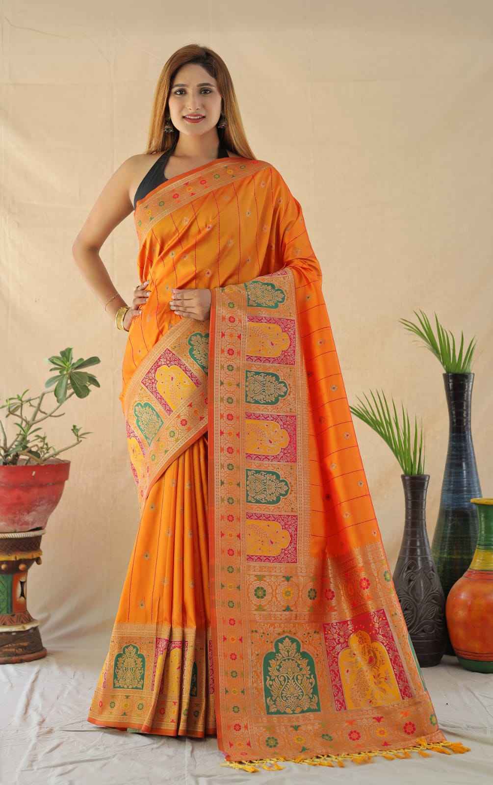 HEAVY SOFT BANARASI LICHI SILK SEQUENCE WORK WEAVING SAREE AT WHOLESALE PRICE