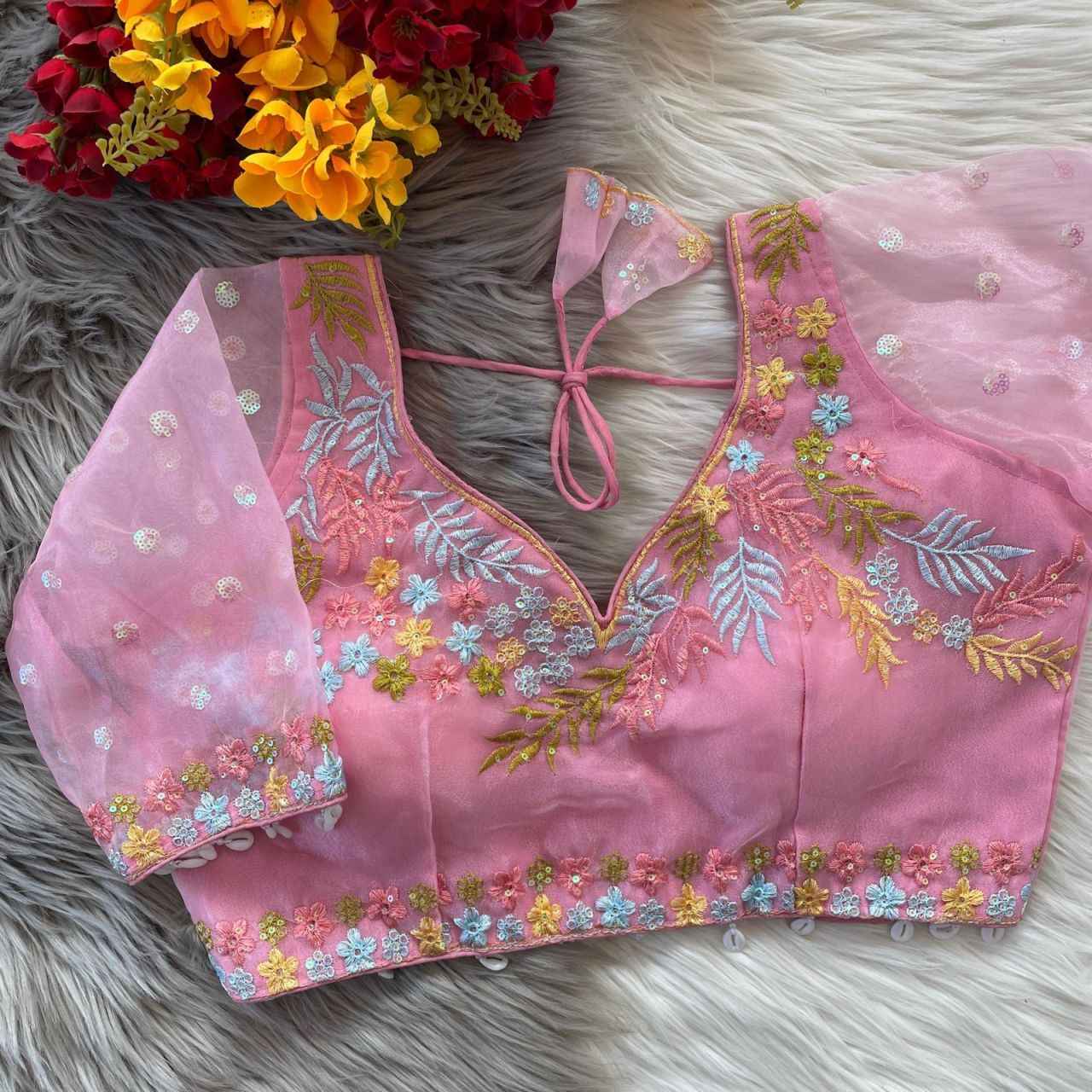 HEAVY SOFT ORENGA SILK EMBROIDERY WORK BLOUSE AT WHOLESALE PRICE