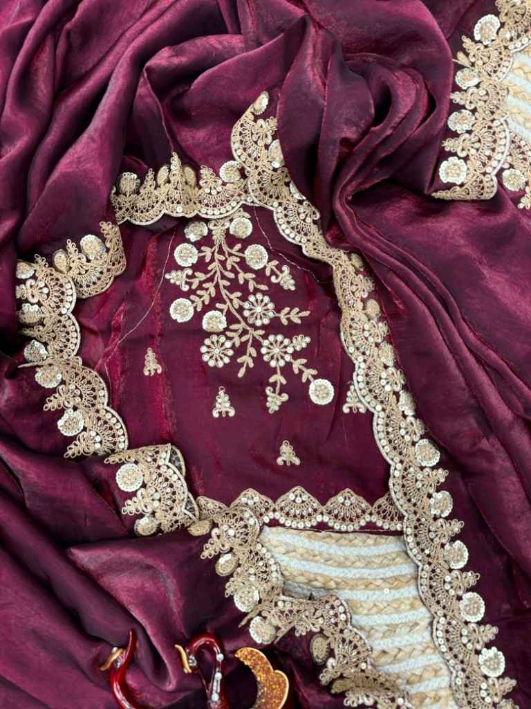 HEAVY SPACE SILK DUAL SEQUINS WITH CORDING EMBROIDERY SAREE AT WHOLESALE PRICE