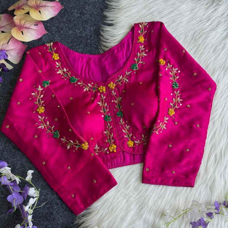 HONEY SILK THREAD AND SEQUENCE HAND WORK BLOUSE AT WHOLESALE PRICE