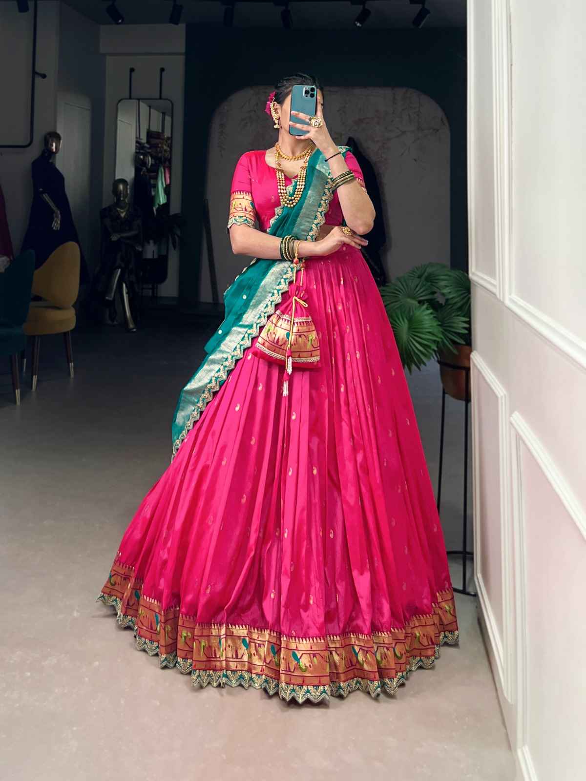 JACQUARD SILK ZARI WEAVING THREAD EMBROIDERY PAITHANI LEHENGA CHOLI AT WHOLESALE PRICE