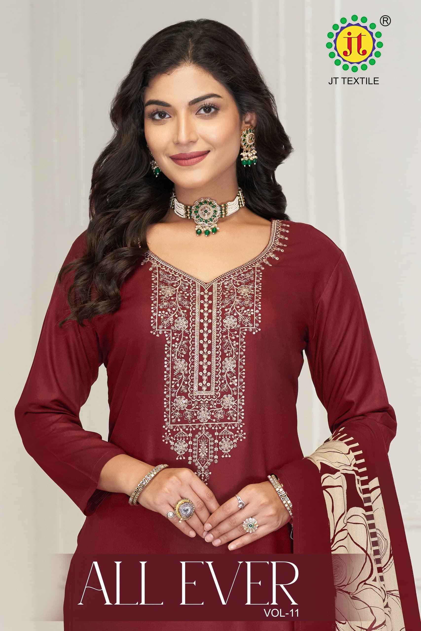 JT ALLEVER 11 RAYON WITH SEQUENCE EMBROIDERY WORK DRESS MATERIAL AT WHOLESALE PRICE