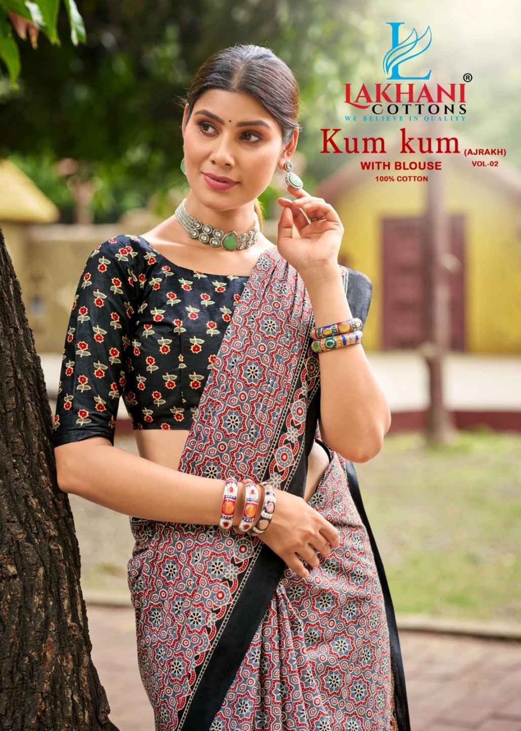 LAKHANI KUM KUM AJRAKH VOL-02 PURE COTTON PRINTED SAREE AT WHOLESALE PRICE