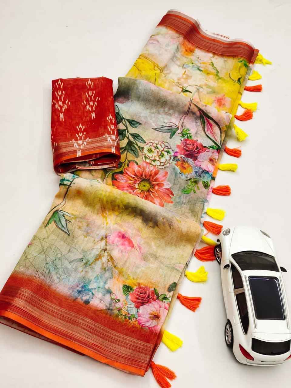 LINEN DIGITAL PRINTED WITH JARI PATTA SAREE AT WHOLESALE PRICE