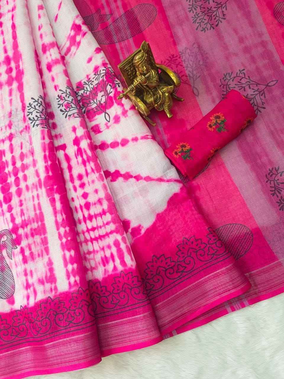LINEN SILVER JARI PATTA DIGITAL PRINTED SAREE AT WHOLESALE PRICE