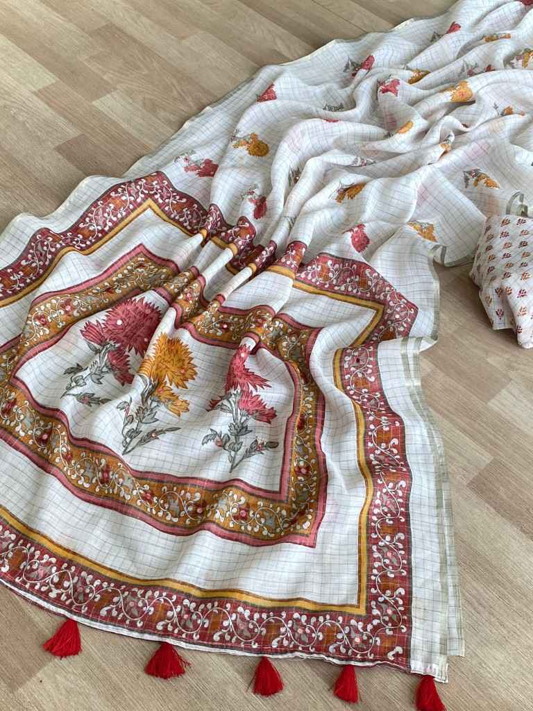 LINEN ZARI CHEX WITH ZARI WOVEN BORDER SAREE AT WHOLESALE PRICE