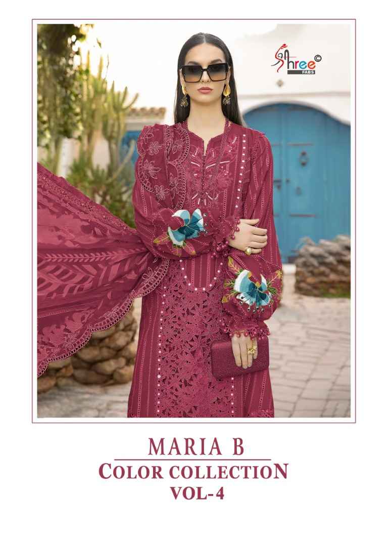 SHREE FAB MARIA B COLOUR COLLECTION VOL-4 PURE COTTON WITH EMBRODERY DRESS MATERIAL AT WHOLESALE PRICE