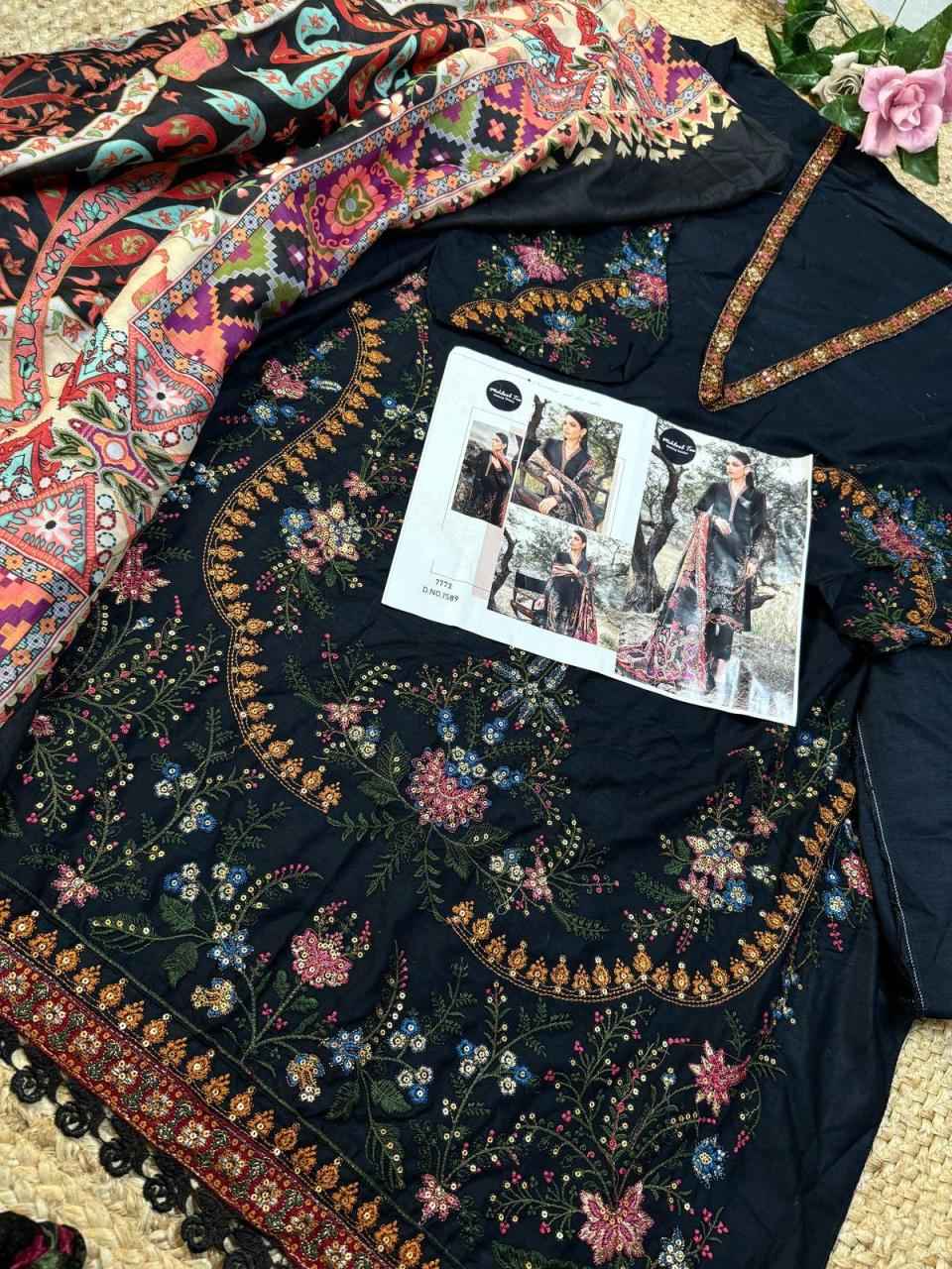 MEHBOOB TEX MARIA B EMB D NO 1589 PURE VISOCSE RAYON WITH SELF EMBROIDERY DRESS MATERIAL AT WHOLESALE PRICE