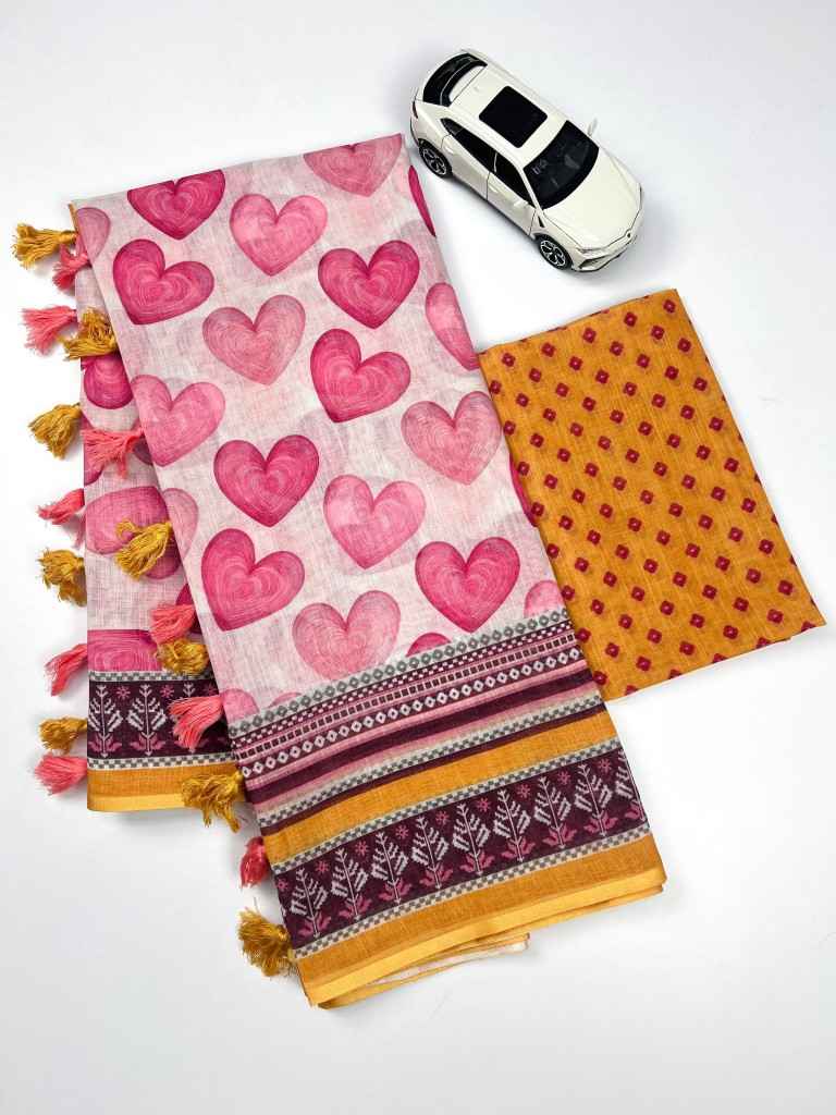 PLAIN LINEN DIGITAL PRINT WITH FUMKA SAREE AT WHOLESALE PRICE